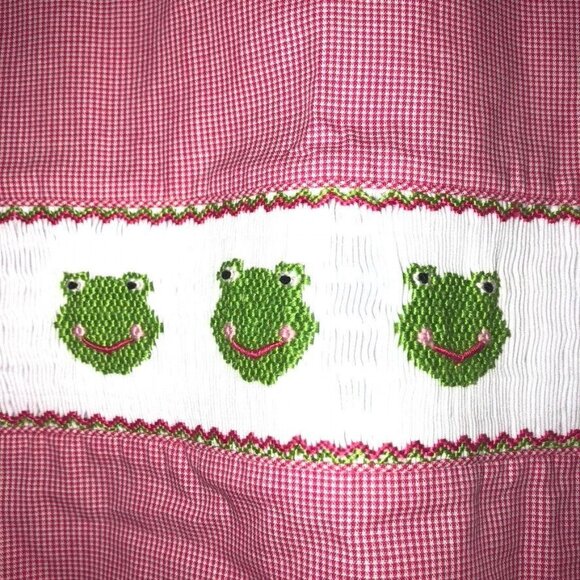 NWT Anavini Girls Hand Smocked Red Jumper Dress Frog Design - 100% Cotton Size 6 - Picture 5 of 7